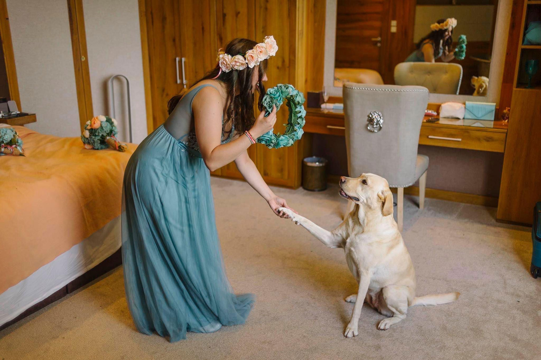 Getting ready with your dog on your wedding day at Tree Top Escape